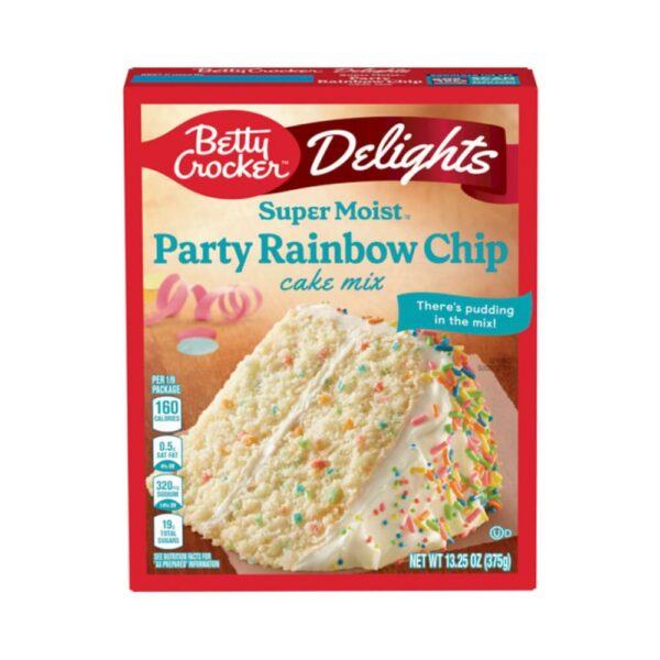 Feiern Sie mit dem Betty Crocker Party Rainbow Chip Cake Mix eine Explosion von Farben und Geschmack auf Ihrer nächsten Party! Diese Backmischung macht das Backen kinderleicht und zaubert einen festlichen Kuchen mit einer bunten Vielfalt von Streuseln