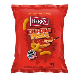 Freuen Sie sich auf den unwiderstehlichen Geschmack von Herrs Deep Dish Pizza Cheese Curls! Diese knusprigen Käselocken sind mit dem herzhaften Aroma einer tiefen Pizzapfanne getränkt. Jede Locke bietet einen intensiven Geschmack nach Pizza