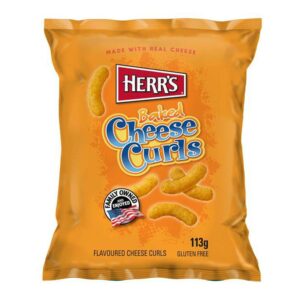 Entdecken Sie den unwiderstehlichen Geschmack von Herr's Baked Cheese Curls. Diese knusprigen Käsestäbchen werden schonend gebacken