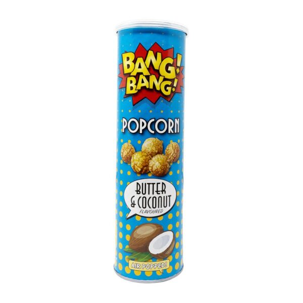 Tauchen Sie ein in die köstliche Fusion von Aromen mit Bang! Bang! Popcorn Butter & Coconut. Dieses knusprige Popcorn vereint den reichhaltigen Geschmack von Butter mit der exotischen Süße von Kokosnuss