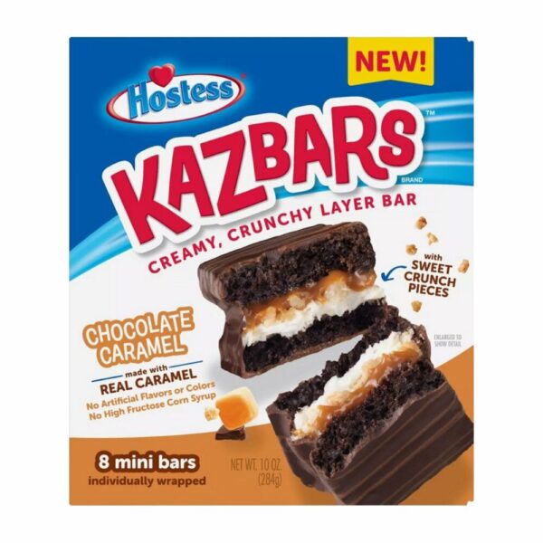 Erleben Sie den süßen Genuss der Hostess Kazbars! Diese unwiderstehliche Kreation vereint weiche Kuchenlagen mit einer köstlichen Füllung aus Schokolade und Karamell. Die Kazbars sind mit zartschmelzender Schokoladenglasur überzogen und mit knusprigen Toppings bestreut – perfekt für alle Naschkatzen! Jeder Biss bietet eine aufregende Kombination aus Texturen und Geschmäckern