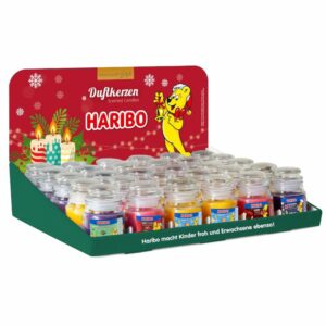 Tauchen Sie Ihr Zuhause in eine festliche Atmosphäre ein mit der Haribo Winter Duftkerzenkollektion. Jede Kerze bietet einen einzigartigen Duft